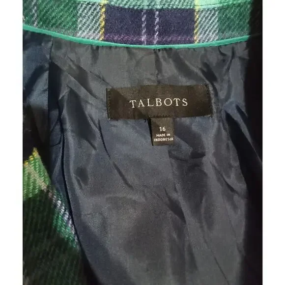 Talbot's Classic Shetland Aspen Plaid Wool Blend Multi Color Blazer Size 16 - Picture 10 of 13